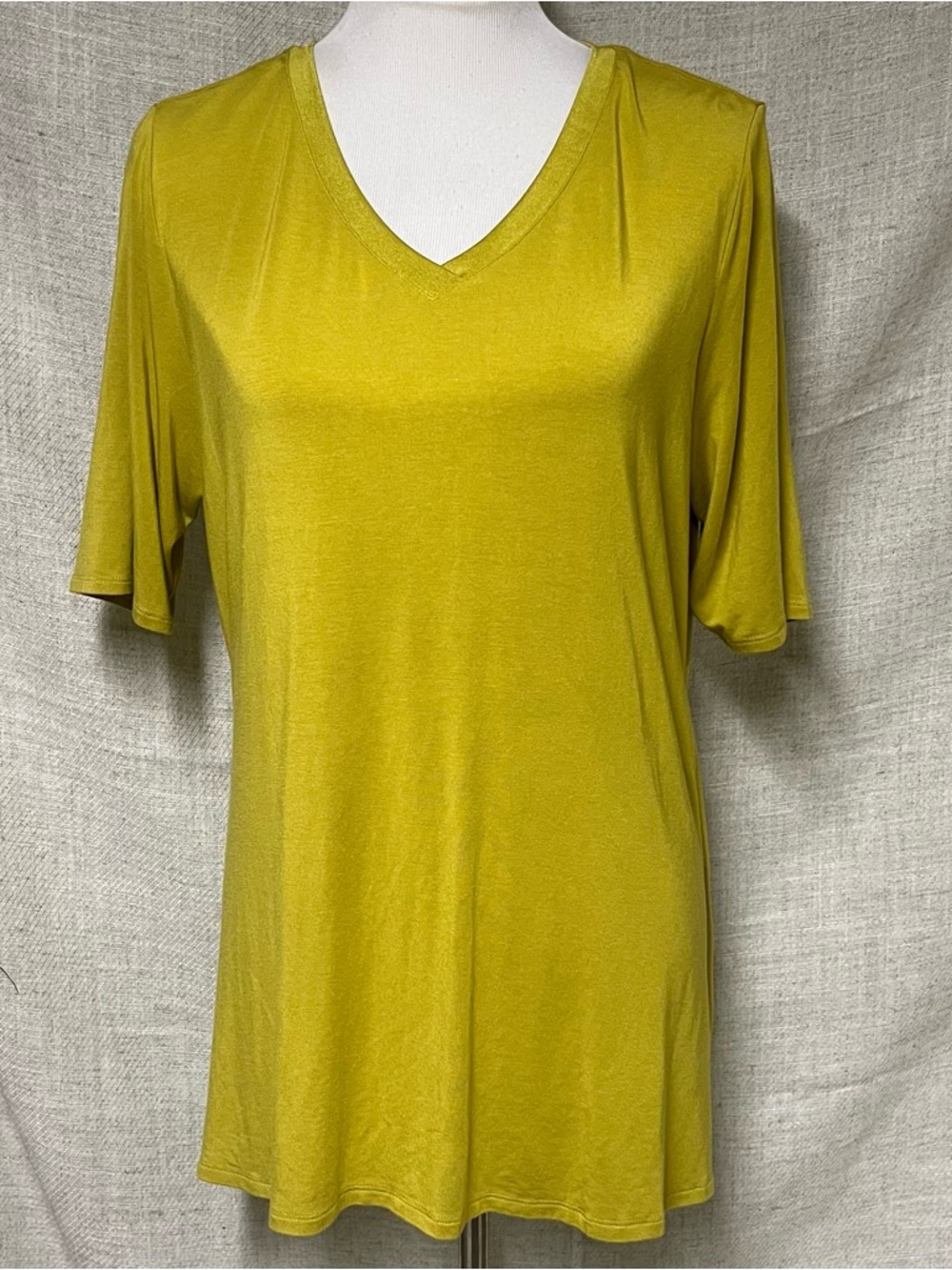 V-Neck Short Sleeve Women's Top in Mustard Yellow